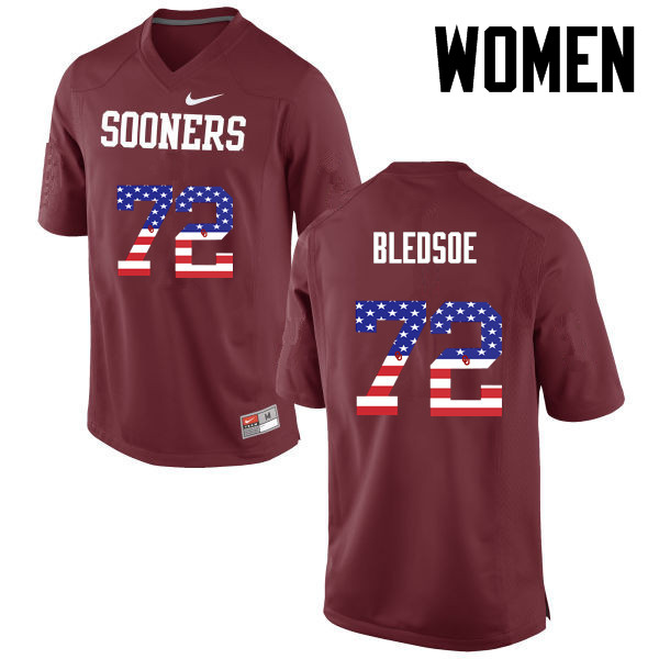 Women Oklahoma Sooners #72 Amani Bledsoe College Football USA Flag Fashion Jerseys-Crimson